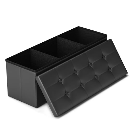 LITZFUR 43 Inches Folding Storage Ottoman Bench, PU Leather Storage