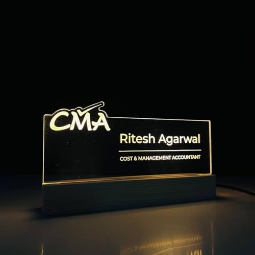 Image of Personlised LED Name Plate for Office Desk Table Name Sign Gift for CMA Cost and Management Certified Accountant Finance Manager Company Size (10 x 6 inch) (For CMA (Cost and Management Accountant))