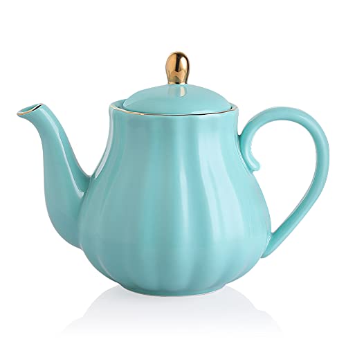 Image of Sweejar Royal Teapot, Ceramic Tea Pot with Removable Stainless Steel Infuser, Blooming & Loose Leaf Teapot - 40 Ounce (Turquoise)