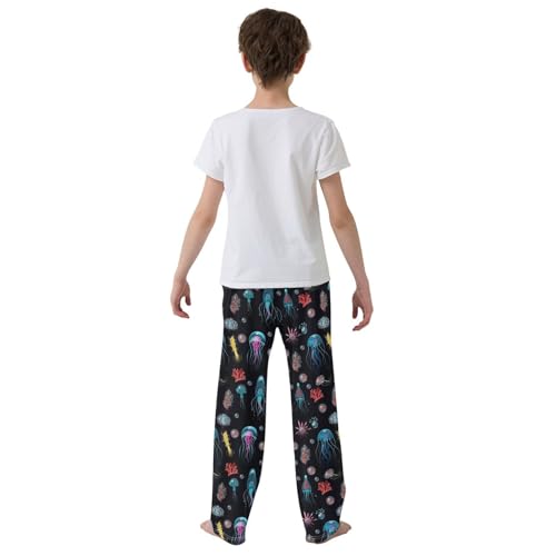 ZZXXB Jellyfish Coral Print Boys Long Pants Soft Trousers Elastic Waist Kids Lounge Bottoms with Pockets S-XL3