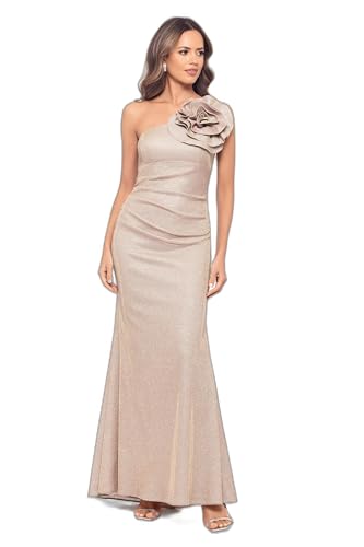 Image of Betsy & Adam Women's Floor-Length, One-Shoulder, Glittered, with Floral Detail and Fitted Silhouette