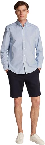 Tommy Hilfiger Herren Hemd Flex Poplin Classic Regular Fit, Mehrfarbig (Wedge Blue/Optic White), XS – Ansicht 4