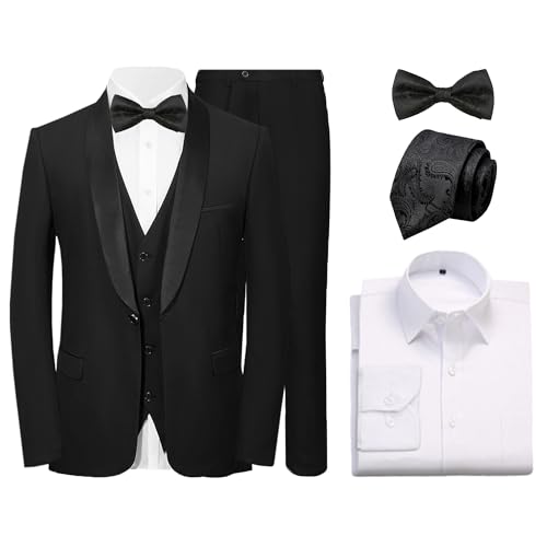 Men's 6 Pieces Slim Fit Suit 1 Button Blazer Jacket Vest Pants Shirts Tie Bow Tie Tuxedo Set for Dinner Party Wedding