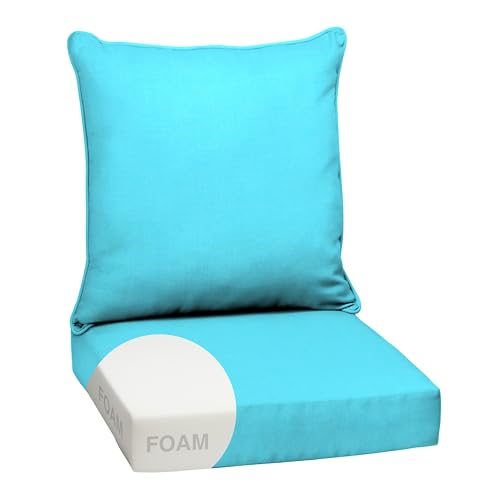 Image of Arden Outdoor Foam Deep Seat Cushion Set, 24 in x 24 in, Weather-Proof, Rain-Proof, Fade Resistant Patio Cushion, Bottom and Back Cushion for Chair, Sofa, and Couch Pool Blue Leala