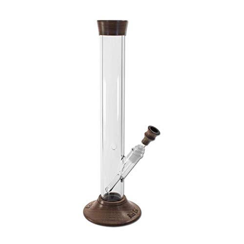 Woody Zylinderbong Mundstück Walnuss Glasbong Wasserpfeife 440 mm Hoch/Wandstärke: 5 mm/Schliff: NS 19/14/10 (18,8mm/14…