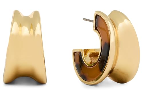 Kate Spade New York Bold Small Hoop Earrings, Tortoise, Cubic Zirconia Accented, Acetate Material, Fashion Jewelry