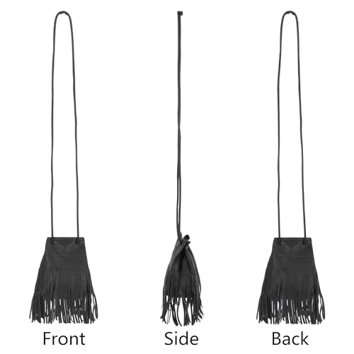 Image of Women Leather Fringe Messenger Bag Mini Hobo Crossbody Tassel Shoulder Bags