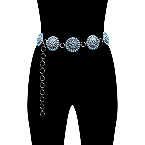 Western Turquoise flower Concho Chain Belt No.4T3