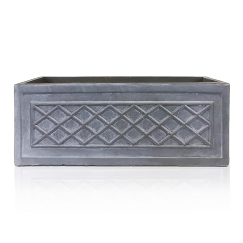 IDEALIST Outdoor Window Box 60cm | Lazio Planter | Heritage Garden Pots with Drainage Holes | Leaden Grey Lattice Windowsill Planter L60 W22 H22 cm, 16 litres