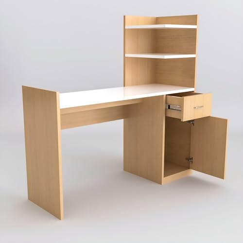 Image of Engineered Wood Office & Study Table for Study Room /Office /Work from Home || Engineered Wood Study Table || Freestanding || (Brown & White) |