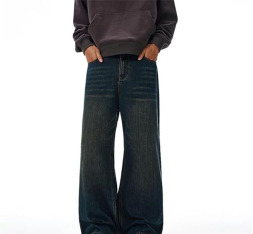 Mens Solid Color High Waisted Denim Pants Washed Straight Fit Loose Wide Leg Casual Trousers2