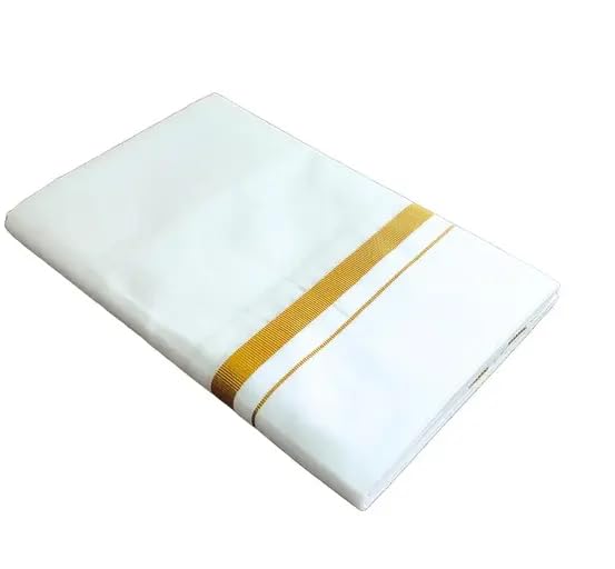 Men Cotton Double Layer White dhoti with Gold jari Border-image-14