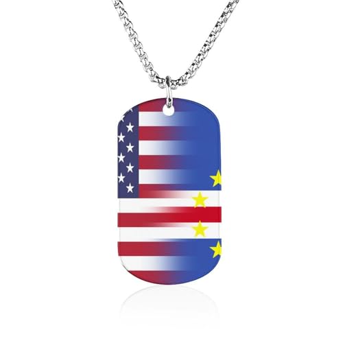 Image of U.S.A Cape Verde Flag Memorial Necklace Personalized for Women Men Square Titanium Steel Chains Picture Pendant Jewelry Gift