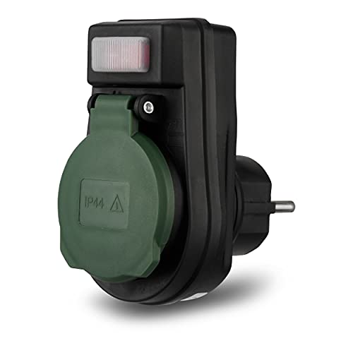 REV Steckdosenadapter - Adapter für die Steckdose IP44 mit beleuchtetem Schalter max. 3680W schwarz