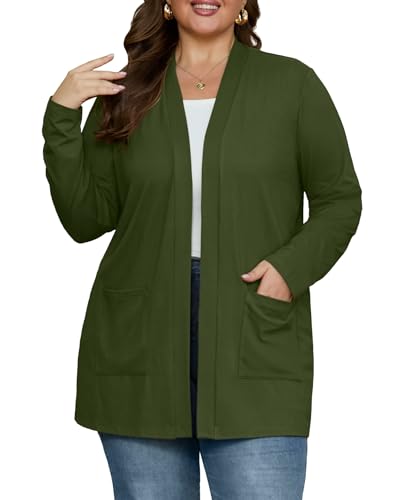 Image of OLRIK Plus Size Cardigan for Women 2026 Lightweight Open Front with Pockets