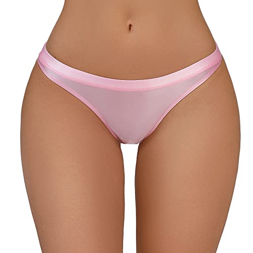 Damen seidig glänzende Slips mit niedriger Taille, transparente, Unterwäsche Frau Dessous (M)