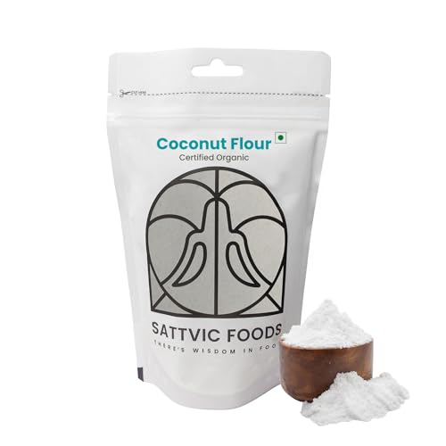 Image of Sattvic Foods Coconut Flour (250 g) | Certified Organic, Keto-Friendly, Gluten-Free, Defatted, Unrefined | High Fibre & Healthy Fats, Low Carb | Perfect for Baking Bread, Cakes, Pies & Tortillas