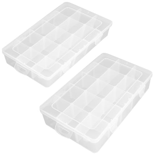 Image of 2 Pack Clear Plastic Organizer Box (15 Girds), Beads Storage Containers Box with Movable Dividers Containers,Size 11.02 x 6.61 x 2.24 in