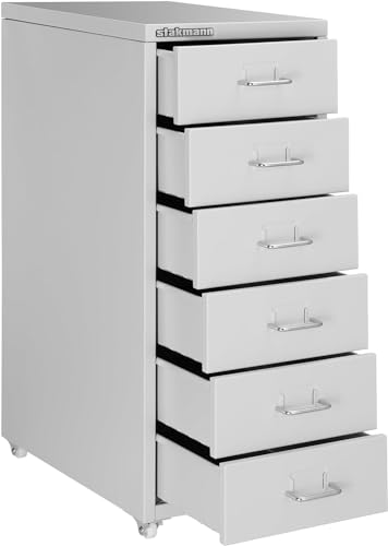 STAKMANN Armario cajonera de metal para oficina, armario gris portadocumentos con ruedas, ideal para casa, trabajo, archivador de archivos, estudio porta documentos (6 cajones)