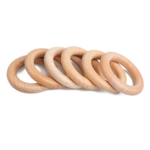 Manyo 5 Pcs Anneau de Dentition Bois Naturel, Jouet Circulaire en Bois Anneaux de Dentition Collier Artisanat Accessoires de Bricolage (70 mm)