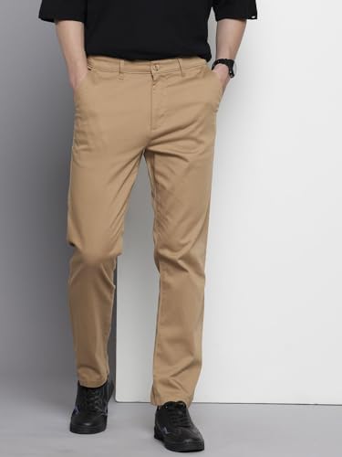 Image of The Indian Garage Co Men Regular Fit Solid Mid-Rise Stretchable Chinos