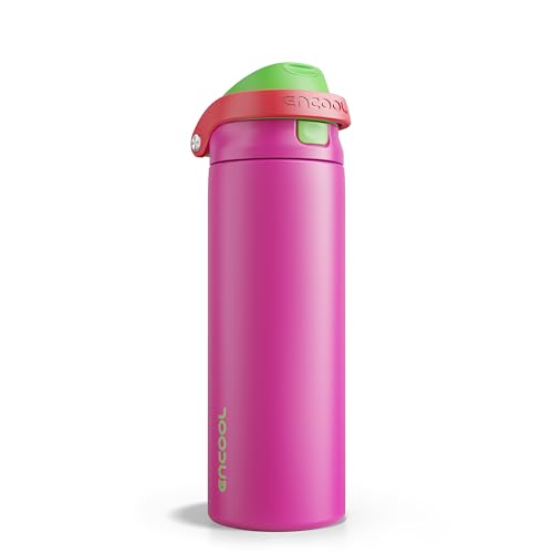 Image of ENCOOL Leakproof Insulated Water Bottle with Straw Dual-Sip Water Bottle Bag-Safe Design for Work, Commute & Gym - Keeps Drinks Cold All Day, 24 oz, Neon Pink