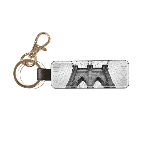 YQxwJL Llavero universal con estampado de puente de Brooklyn para hombre, llavero de cuero, llavero de regalo de cumpleaños para hombres