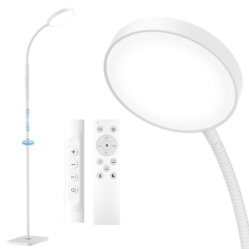 Image of PACOVY Floor Lamp, Adjustable Height Floor Lamps for Living Room Bedroom, 120 LED Super Bright Standing Lamp Remote Control, Dimmable Gooseneck Tall Stand Reading Lamp Light for Office Craft, White