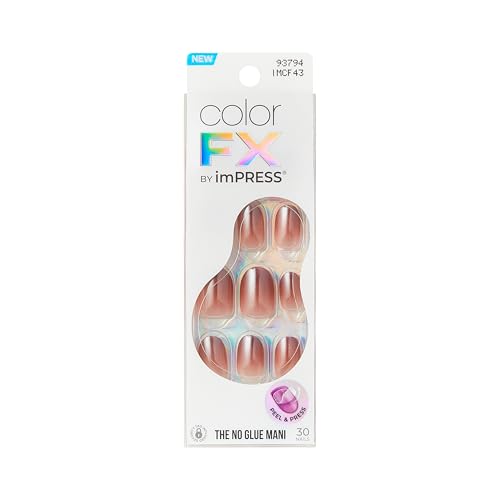 Kiss Impress No Glue Mani Press On Nails ColorFX Blissful Radiance Brown Short Size Oval Shape Includes 30 Nails Prep Pad Instructions Sheet 1 Manicure Stick 1 Mini File