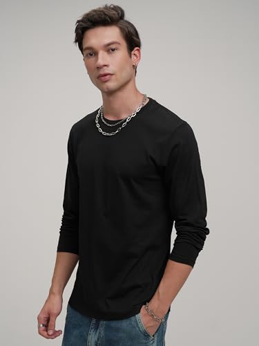 Image of Highlander Men's Regular Relaxed Fitt-Shirt | Round Neck | Full Sleeves | Round Neck | Casual & Trendy | Tshirt for Man | Men Tshirts | Men Stylish Tshirt Black
