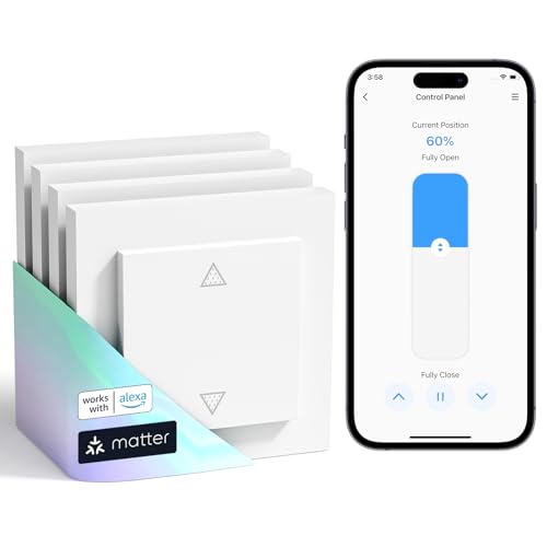 Meross Matter Smart Rolladenschalter WLAN mit Zeitschaltuhr und Fernbedienung, kompatibel mit HomeKit, Alexa, Home Assistant und Google Home, 55x55mm – Smart Rolladensteuerung für Jalousien/Markisen