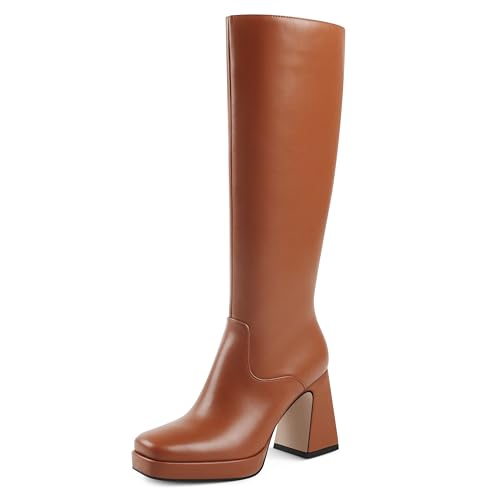 Image of JOY IN LOVE Knee High Boots for Women Chunky Heel Tall Boots | Chunky Block Heel, Square Toe, Side Zipper, Comfortable Daily Long Tall Boots