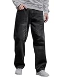 JAAR FASHION Men’s Baggy Fit Jeans – Loose Fit High-Rise Denim – Comfortable Casual Wear Jeans for Men – Trendy Street Style Denim Pants (in, Numeric, 32, Regular, Standard, Black._)