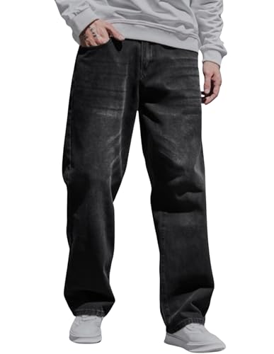 Image of Men's High-Rise Baggy Fit Jeans - Loose Fit Denim Pants for Casual & Streetwear - Trendy Comfortable Wide-Leg Jeans for Men