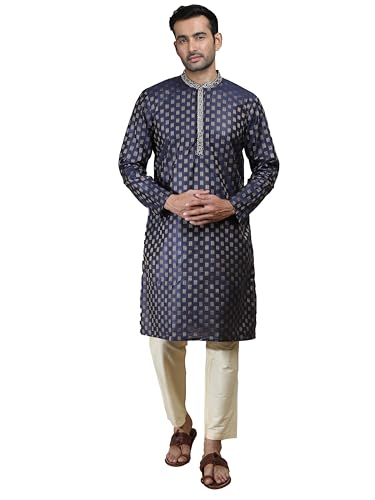 Filori Studio - Men's Jacquard Woven Design with Thread Embroidery Long Kurta (Kurta Only)