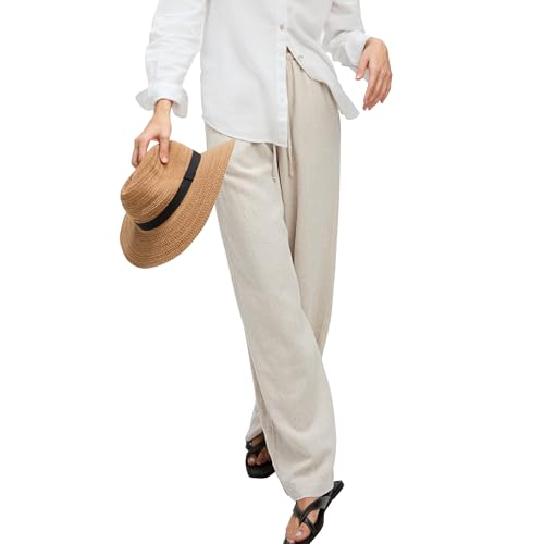 Women's High Waist Wide Leg Pants, Relaxed Beach Trousers with Side Pockets, Fit for Casual Wear