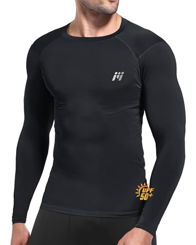 MEETYOO Long Sleeve Compression Shirts for Men, UPF 50+ UV Swim Shirts, Running Athletic Workout Base Layer