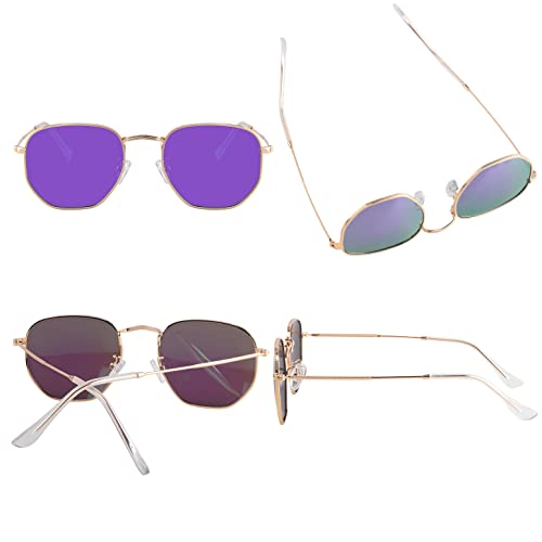 Image of Hipster Hexagonal Polarized Sunglasses Men Women Geometric Square Small Vintage Metal Frame Retro Shade Glasses