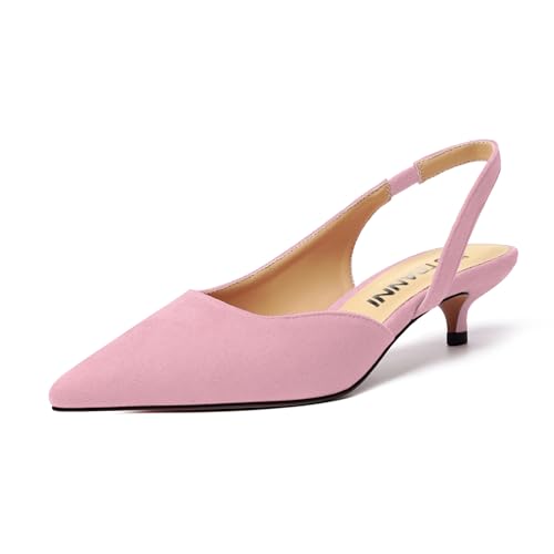 JUSTDANNI Womens Fashion Pointed Toe Suede Elastic Dress Slingback Dating Kitten Low Heel Pumps Shoes 1.5 Inch