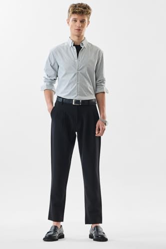 Image of SNITCH Men Formal Trousers | Slim Fit Pleated Front Design | Durable Polyester Blend with Medium Stretch | Perfect for Office & Formal Occasions