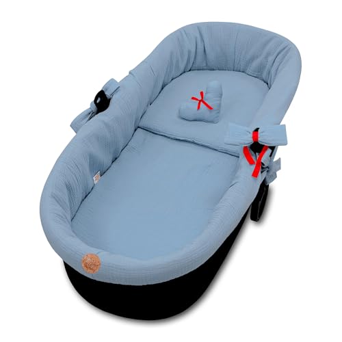 Cubre capazo universal cubrecapazos muselina   vestidura carro bebe nido cochecito accesorios set 3 piezas con almohada y inserción de góndola Azul