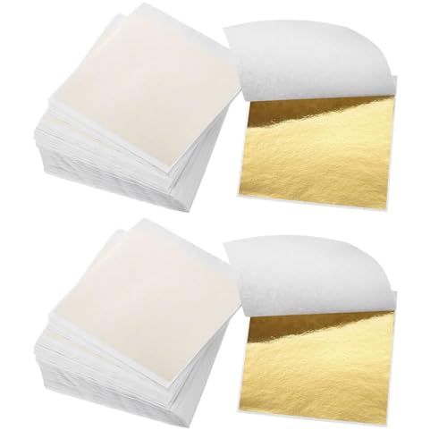 VONJUMA 100 Hojas Pan De Oro Manualidades Pan De Oro De Imitación Para Artes Lámina Para Dorade Para Artesanía De Dorado Proyectos De Artes Decoración De Muebles 14×13.5Cm Oro