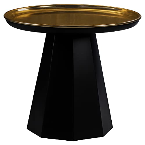 Tavolino Da Salotto Rotondo WOMO-DESIGN - Diametro 62 Cm, Altezza 33 Cm, In Alluminio Martellato A Mano, Colore Oro, Design Orientale