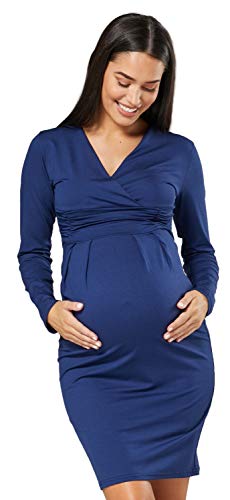 Happy Mama Aux Femmes Maternité Allaitement Crayon Jersey Désinvolte Robe 285p (Bleu Gris, 44, 2XL) Cover