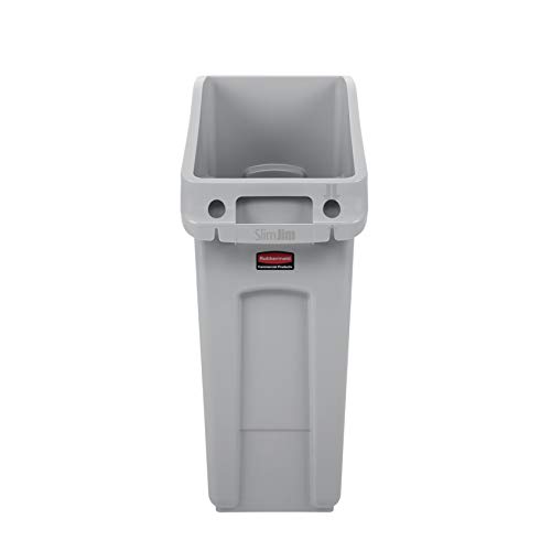 Image of Rubbermaid Commercial Products Slim Jim Under-Counter Trash Can with Venting Channels, 13-Gallon, Gray, Fits Under Desk /Cabinet /Sink, Pack of 4
