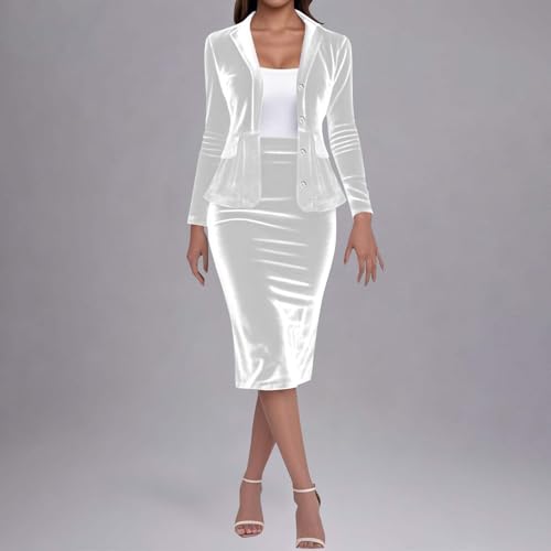 Womens Velvet Suit Sets Button Down Long Sleeve Pockets Blazer and Warp Pencil Skirt Business Office Work Suit Outfits2