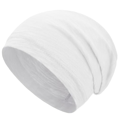 Simapu 100% Cotton Summer Beanie for Men Women Thin Soft Slouchy Beanies Lightweight Chemo Cap Oversizes Daily Hat Headwear L