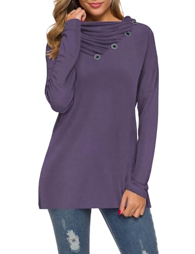 Image of WEACZZY Women's Long Sleeve Shirts Button Cowl Neck Casual Loose Tunic Tops Blouse Dressy Fashion 2026