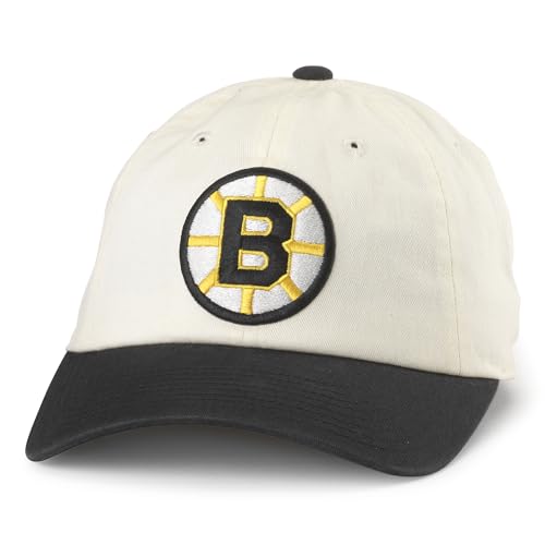 AMERICAN NEEDLE Boston Bruins Officially Licensed NHL Blue Line Adjustable Snapback Baseball Hat Ivory/Black (EM004A-BBR-IBLK)