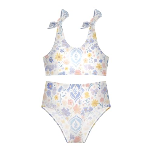 KLL Paisley Watercolor Floral Pattern Tile Flowers Girls Bikini Sets 2 Piece Cute Swimsuit Beach Swimwear Bathing Suit3